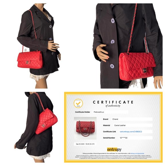 Authentic CHANEL Caviar Red Double Flap Bag - Picture 11 of 13